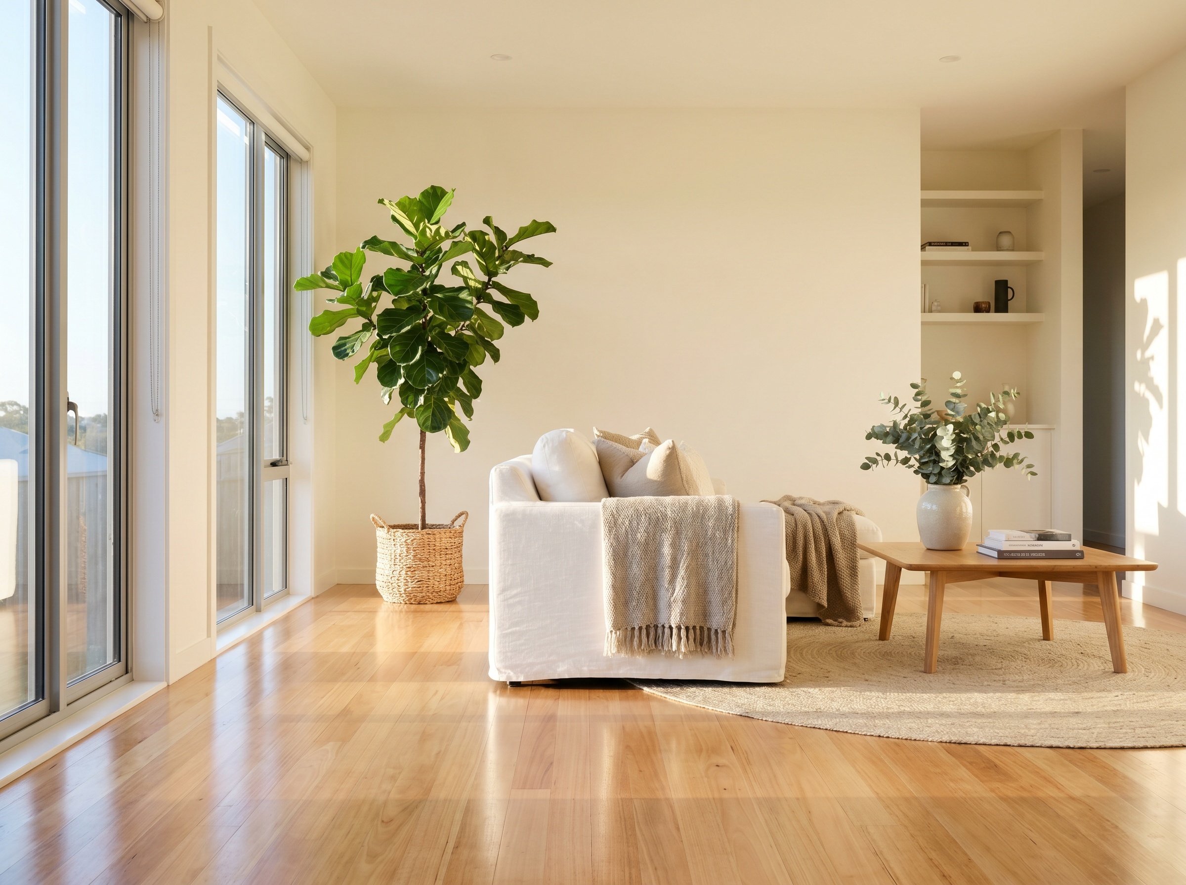 Bright, freshly-cleaned modern living room